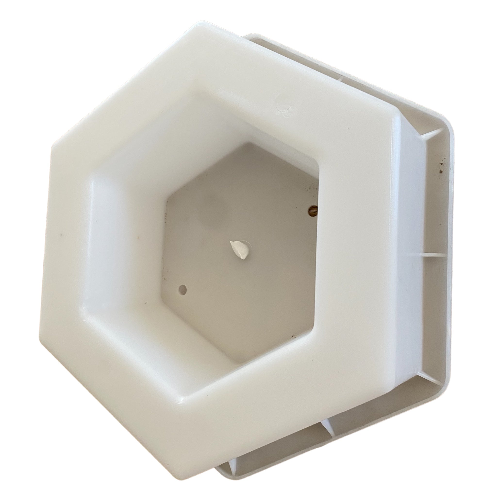 Hexagon breeze block mold by Pacific Mold Design showing cast concrete six-sided hexagonal Art Deco mid-century modern block for decorative garden walls and outdoor architectural privacy screens