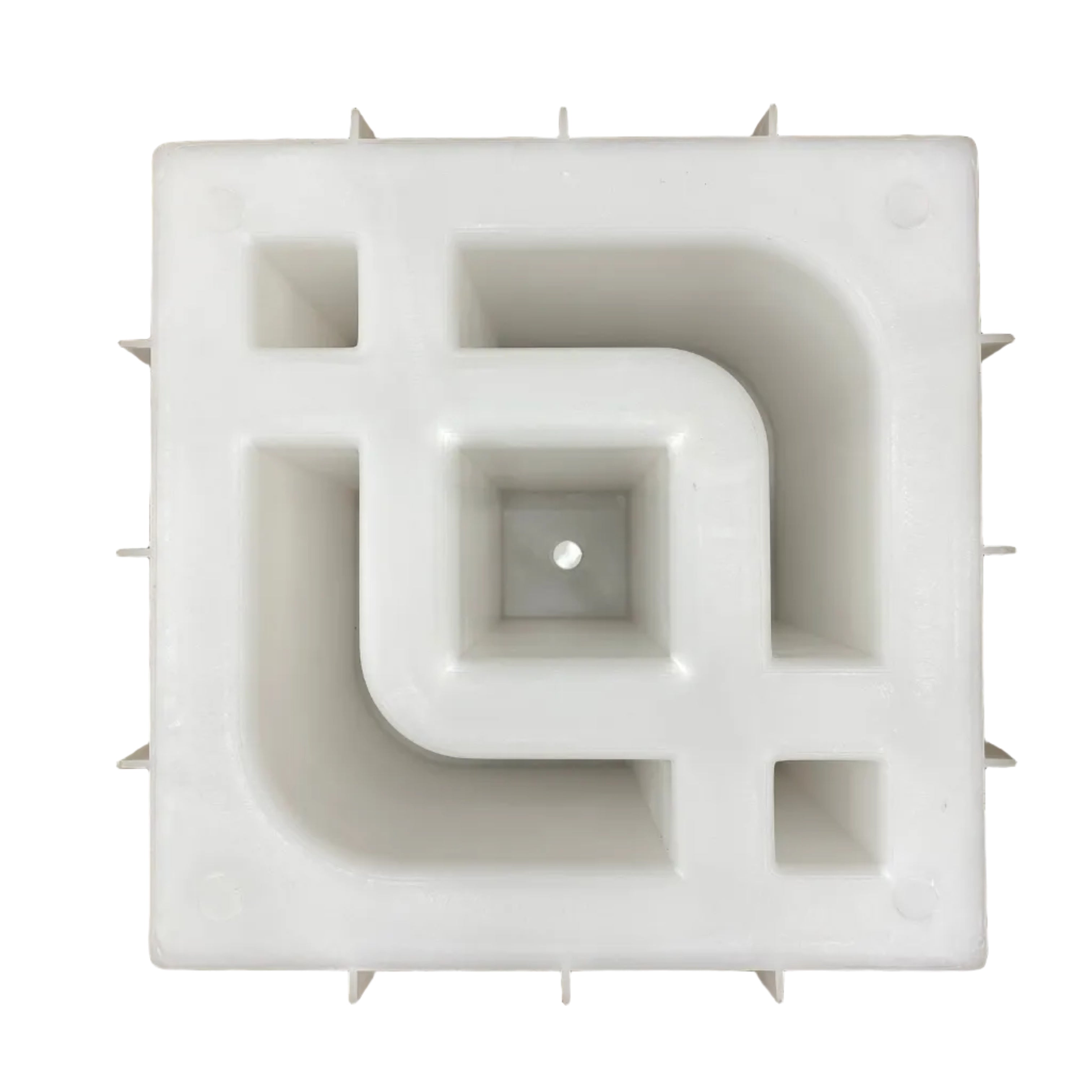 Retro breeze block mold by Pacific Mold Design showing cast concrete block with bold vintage mid-century modern geometric pattern from 1950s and 1960s for decorative garden walls