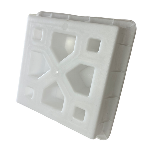 A white, solid-colored Venetian block light fixture.