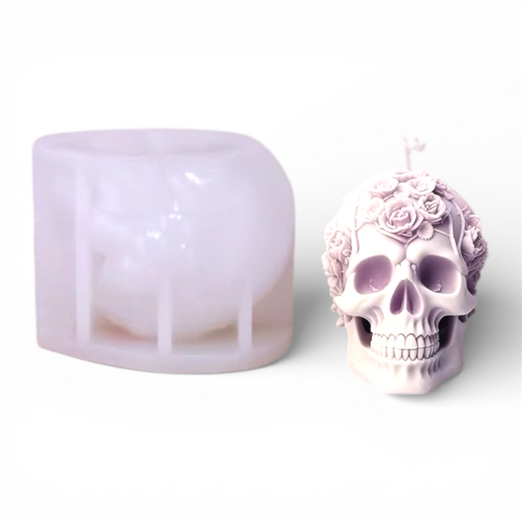 3-piece silicone mini skull mold bundle by Pacific Mold Design showing three flexible skull molds ranging from 2.25 to 3 inches tall on white background