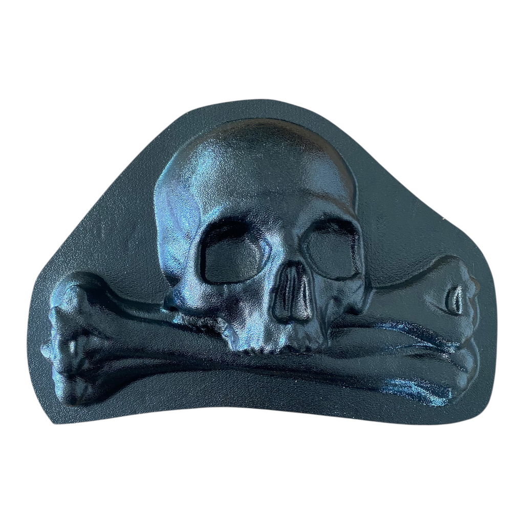 Ossuary ABS 4-piece mold set by Pacific Mold Design showing skull and crossbones panel designs and rack of bones panel designs for casting bone church style concrete wall installations