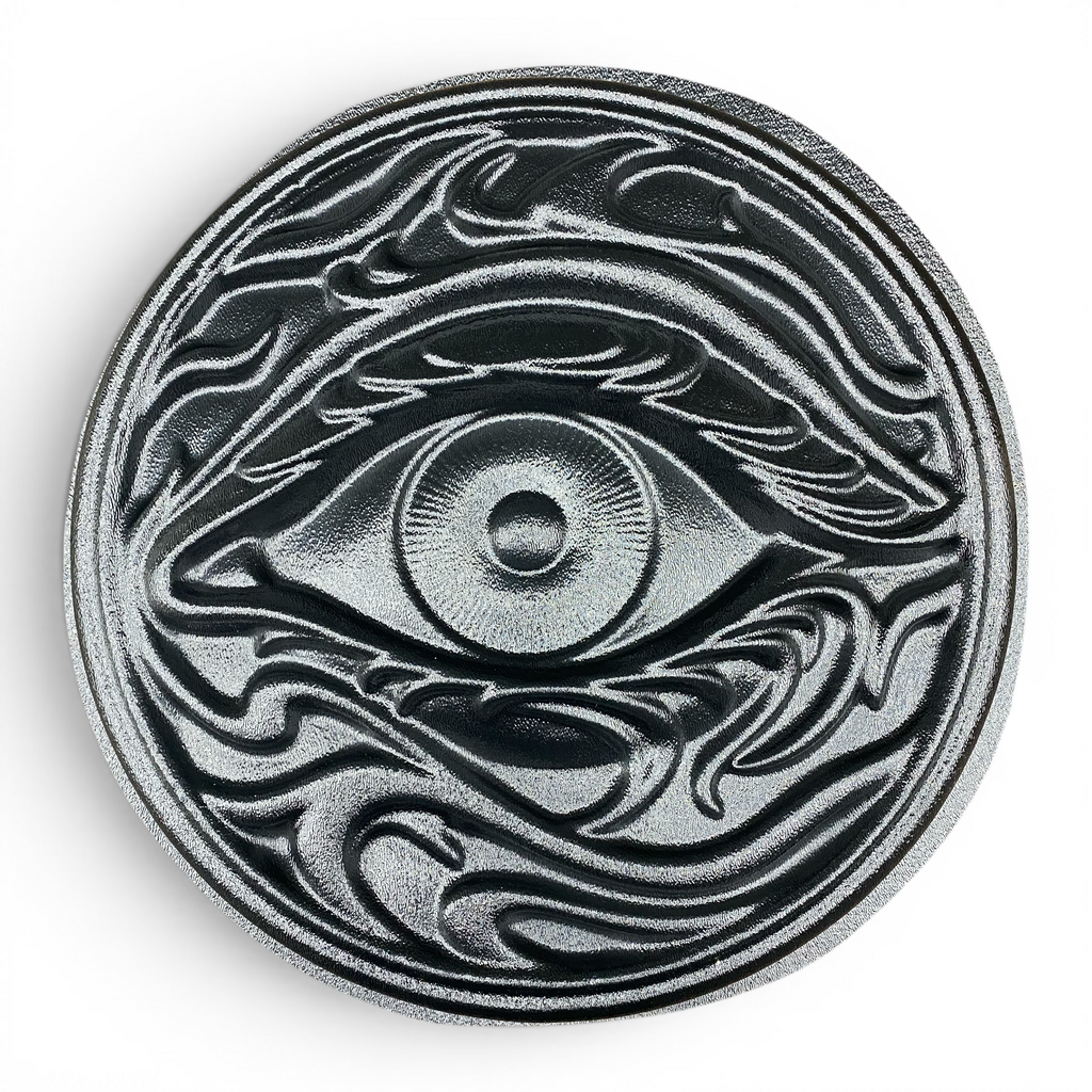13-inch All Seeing Eye ABS stepping stone mold by Pacific Mold Design showing circular Eye of Providence design for casting concrete or plaster esoteric garden path stones