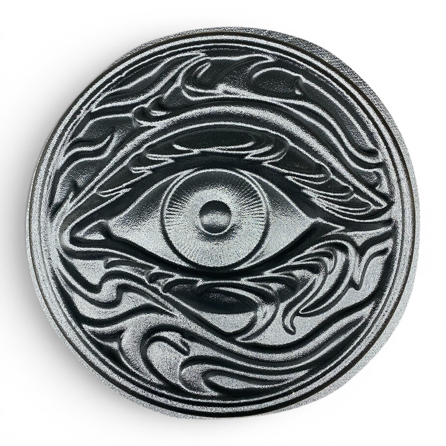 13-inch All Seeing Eye ABS stepping stone mold by Pacific Mold Design showing circular Eye of Providence design for casting concrete or plaster esoteric garden path stones