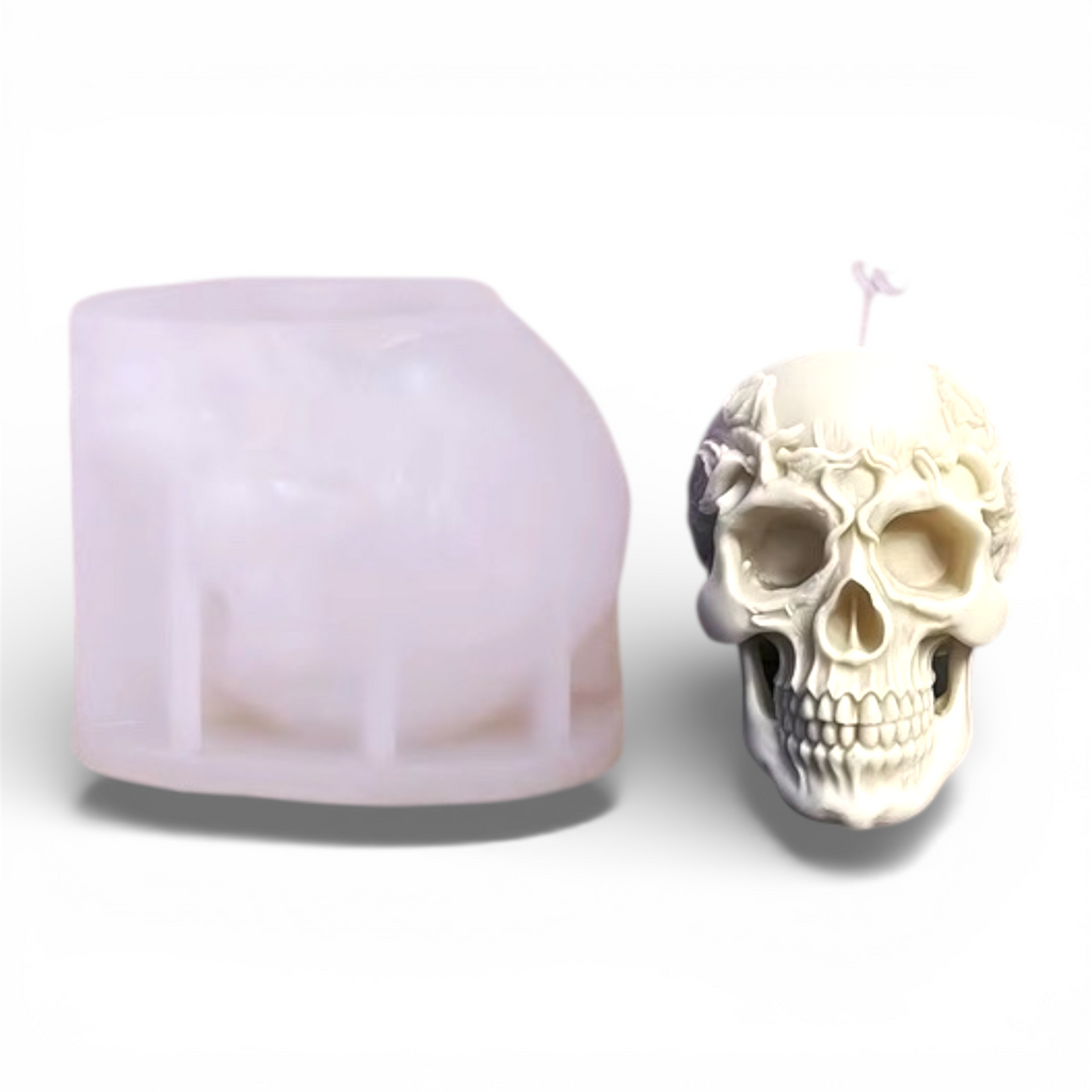 3-piece silicone mini skull mold bundle by Pacific Mold Design showing three flexible skull molds ranging from 2.25 to 3 inches tall on white background