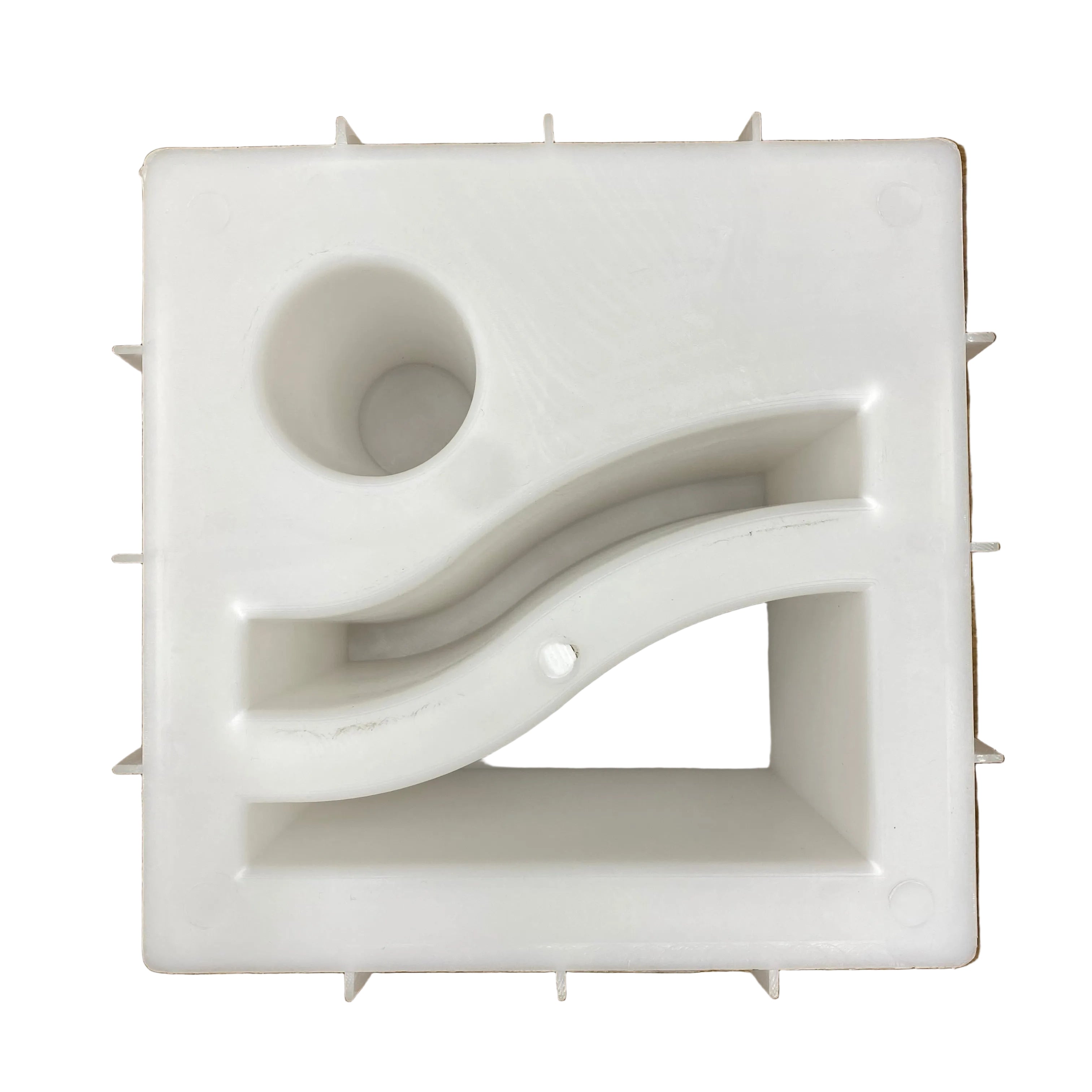 Sun and sea breeze block mold by Pacific Mold Design showing cast concrete block combining sun rays and wave patterns for coastal patio walls garden partitions and outdoor living decor