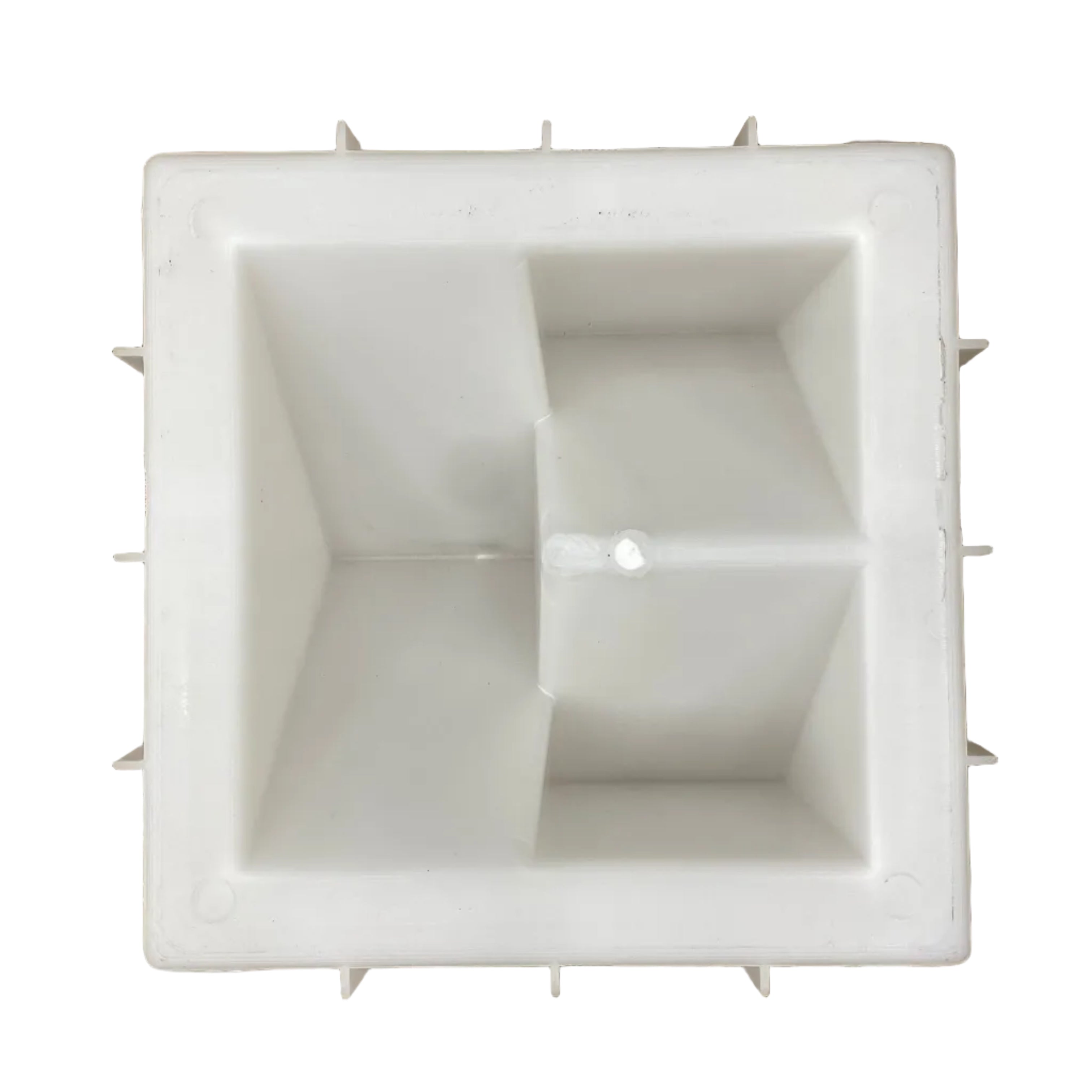 In and out breeze block mold by Pacific Mold Design showing cast concrete block with alternating push-pull geometric pattern creating dimensional 3D depth effect for decorative architectural walls