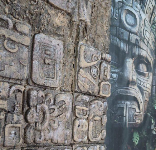 12-piece Mayan hieroglyph mold set by Pacific Mold Design showing ancient stone carving glyph panel molds inspired by Mixco Viejo Guatemala stelae for concrete and plaster cultural wall art