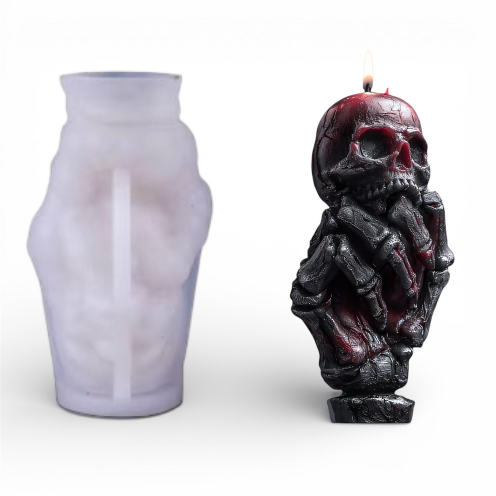 7-piece Bloody Valentine silicone skull mold bundle by Pacific Mold Design showing collage of seven unique mini skull candle molds in various designs on white background