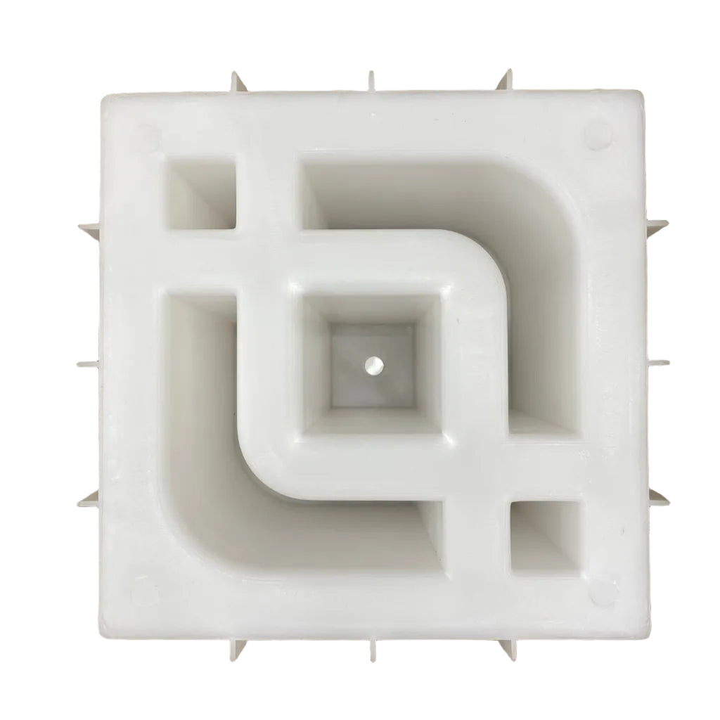 Retro breeze block mold by Pacific Mold Design showing cast concrete block with bold vintage mid-century modern geometric pattern from 1950s and 1960s for decorative garden walls