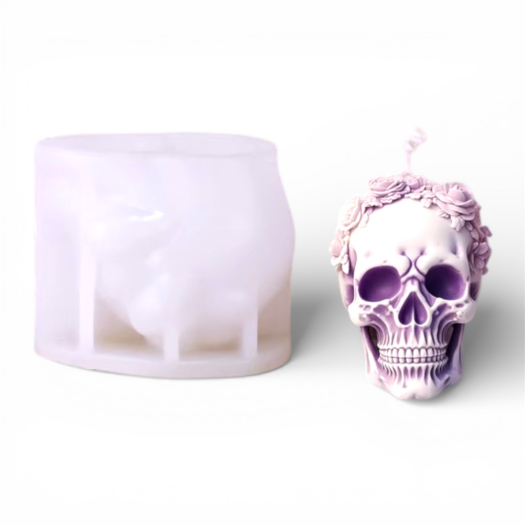 3-piece silicone mini skull mold bundle by Pacific Mold Design showing three flexible skull molds ranging from 2.25 to 3 inches tall on white background