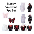7-piece Bloody Valentine silicone skull mold bundle by Pacific Mold Design showing collage of seven unique mini skull candle molds in various designs on white background
