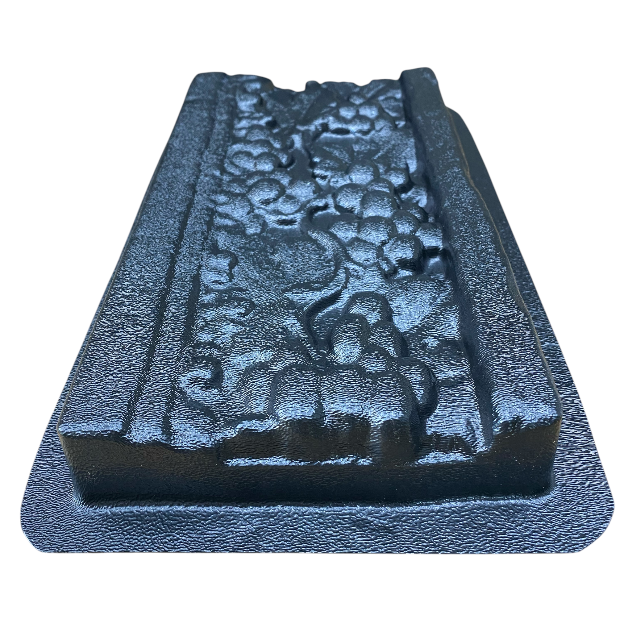 12-inch vineyard deco ABS mold by Pacific Mold Design showing grape vine and leaf pattern decorative strip mold for casting concrete backsplash accents and countertop border tiles