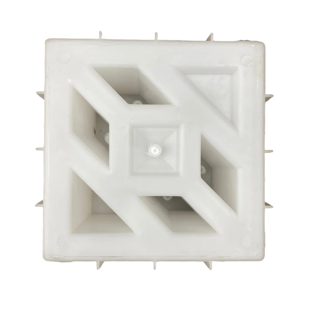 Native 2 breeze block mold by Pacific Mold Design showing cast concrete block with complex layered geometric heritage pattern with enhanced depth for decorative privacy walls