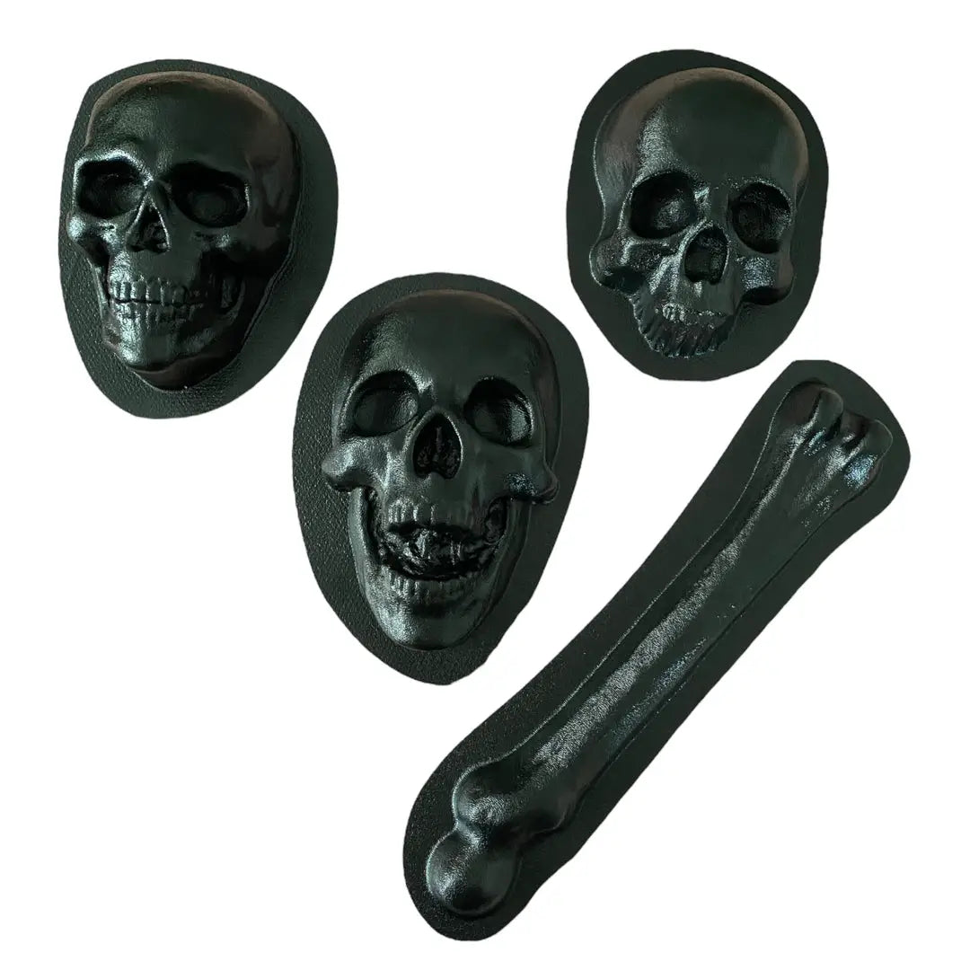 Ultimate haunt mold bundle by Pacific Mold Design showing collection of ABS skull molds, femur bone molds, and face molds with NEW Haunt Bundle label displayed on white background