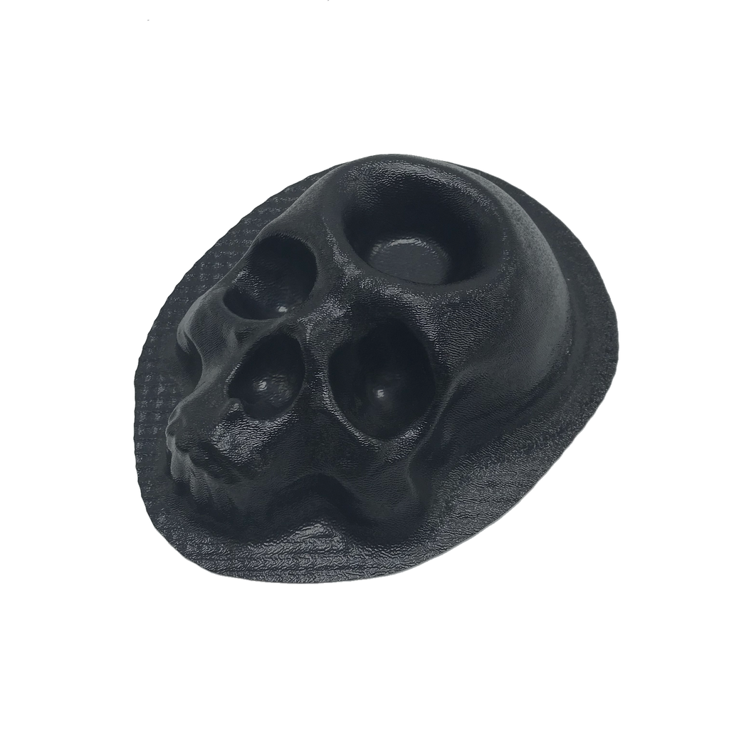 3-piece macabre planter mold set by Pacific Mold Design showing one 8-inch skull planter mold, one large skull planter mold, and one brain planter mold for concrete and plaster casting