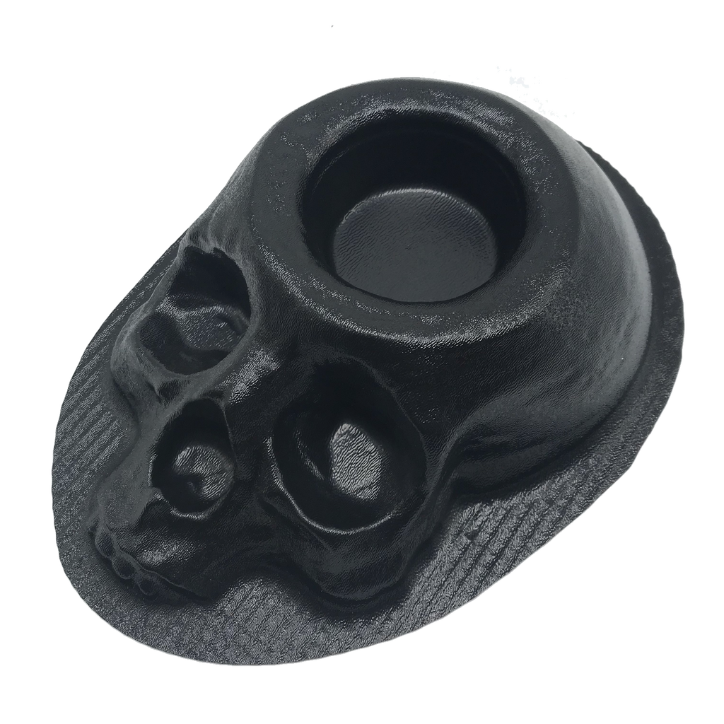 3-piece macabre planter mold set by Pacific Mold Design showing one 8-inch skull planter mold, one large skull planter mold, and one brain planter mold for concrete and plaster casting