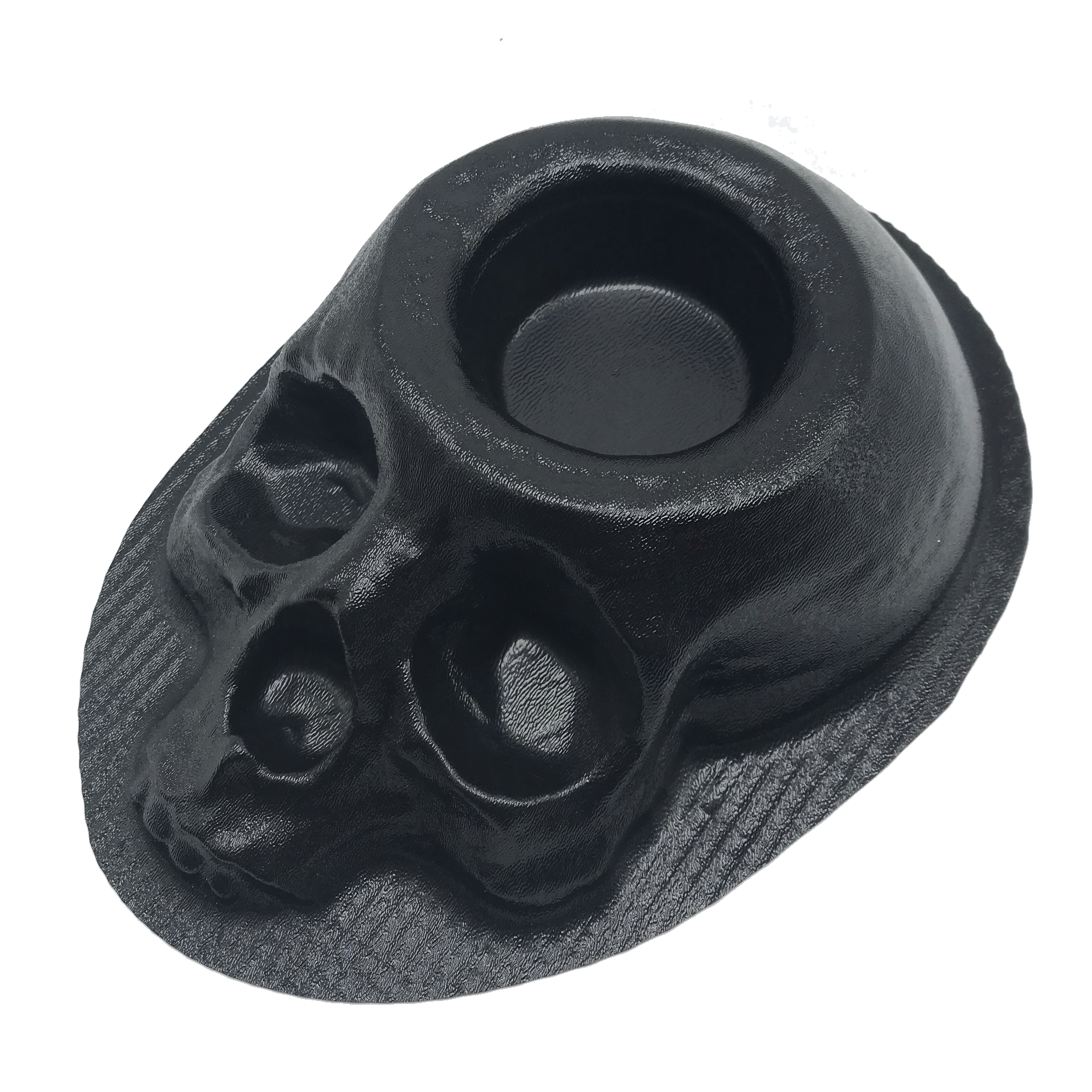 3-piece macabre planter mold set by Pacific Mold Design showing one 8-inch skull planter mold, one large skull planter mold, and one brain planter mold for concrete and plaster casting