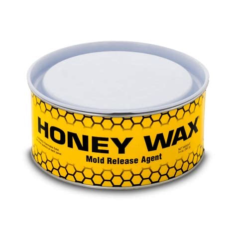 14-ounce Honey Wax mold release agent by Pacific Mold Design showing carnauba paste wax tin for use as anti-stick release agent for ABS plastic and silicone concrete casting molds