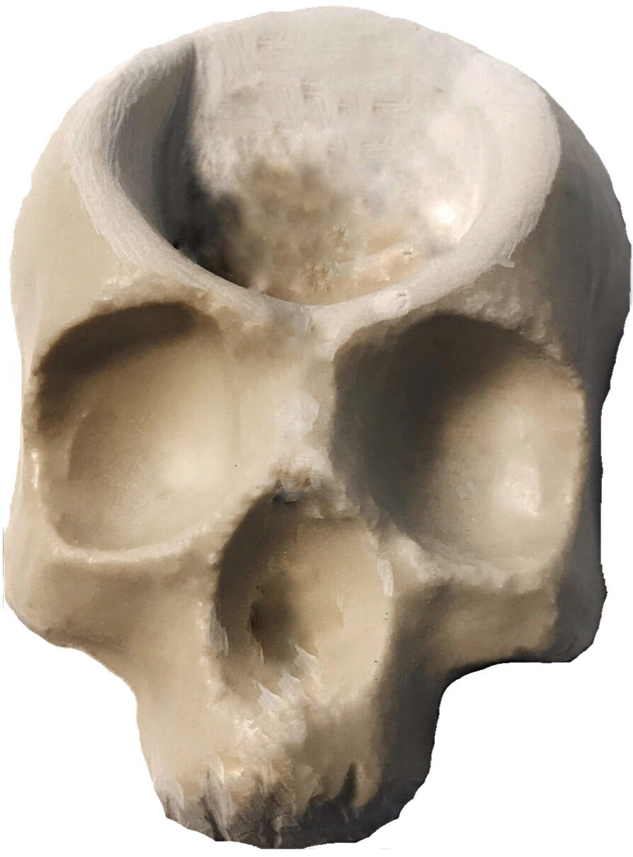 5-piece mini 4-inch skull mold set by Pacific Mold Design showing assorted small ABS skull and skull tealight molds for casting concrete and plaster small skull decorations