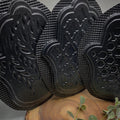 Hamsa hand ABS mold set by Pacific Mold Design showing 10-inch protective hand symbol mold in black plastic sold as set of three for casting concrete and plaster spiritual home and garden décor