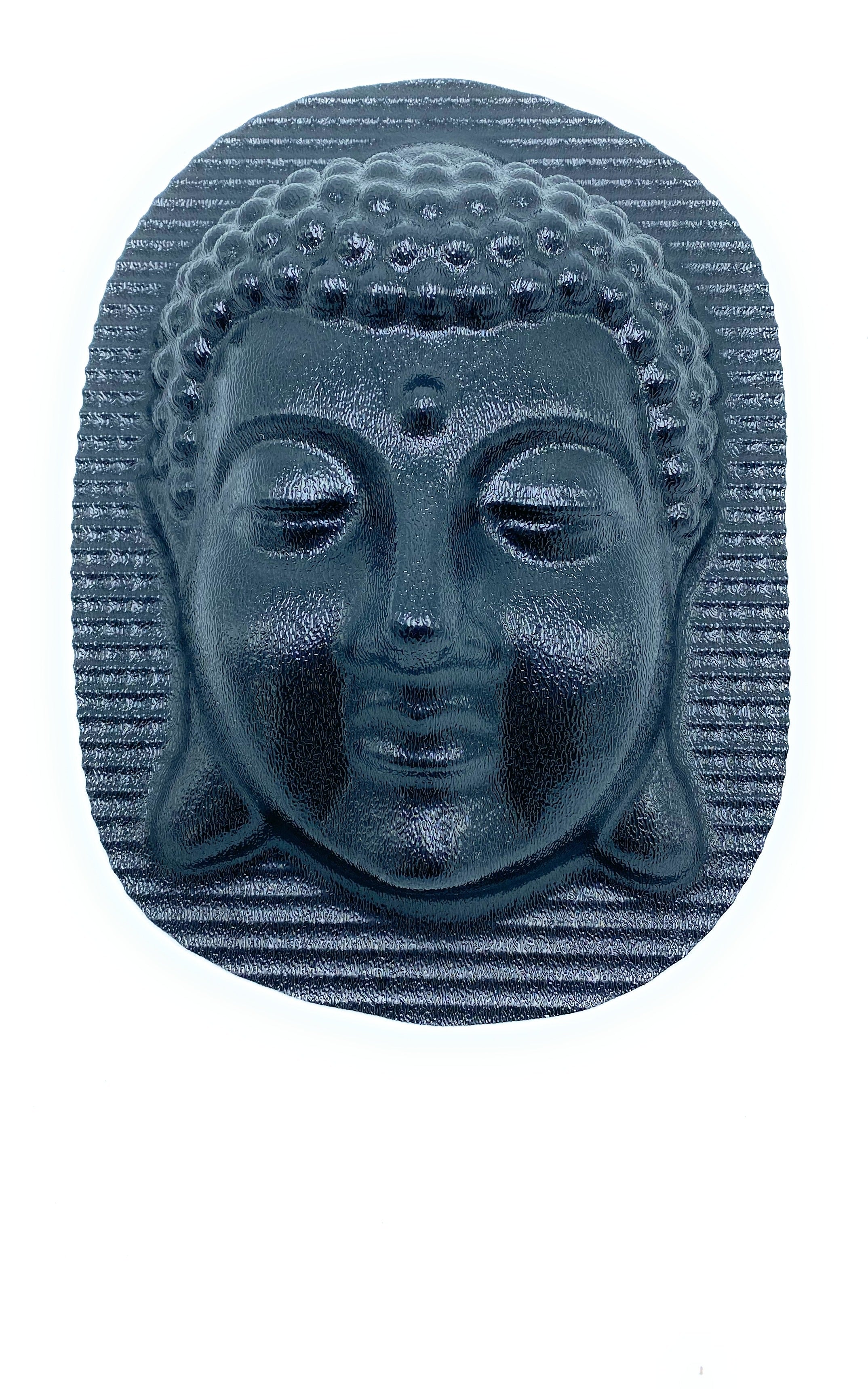 8.5-inch Buddha head ABS casting mold by Pacific Mold Design showing serene Buddhist head with peaceful expression for casting concrete and plaster spiritual home garden and meditation space décor