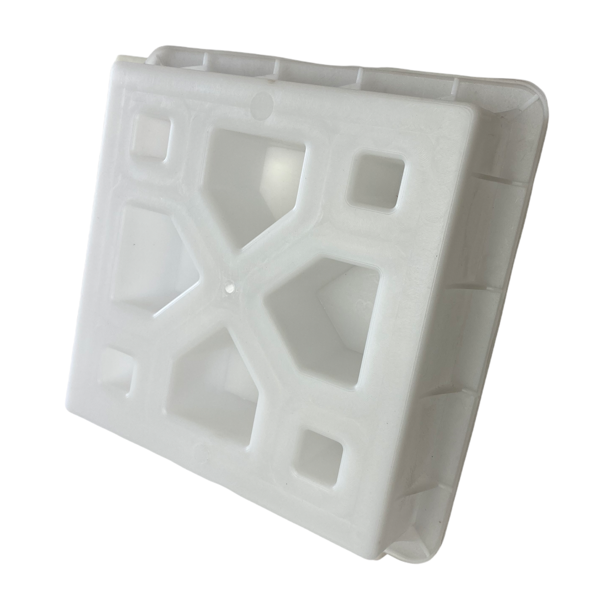 Venetian breeze block mold by Pacific Mold Design showing cast white concrete block with elegant European Venetian lattice ornamental pattern for architectural courtyard walls and privacy screens