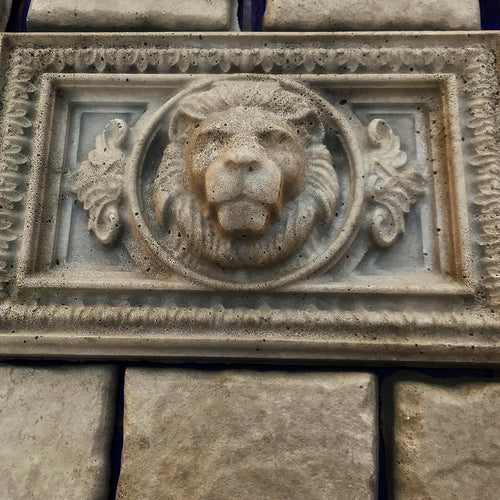 14-inch horizontal lion ABS casting mold by Pacific Mold Design showing regal wide-format lion head with detailed mane for casting concrete plaster garden wall art and architectural décor