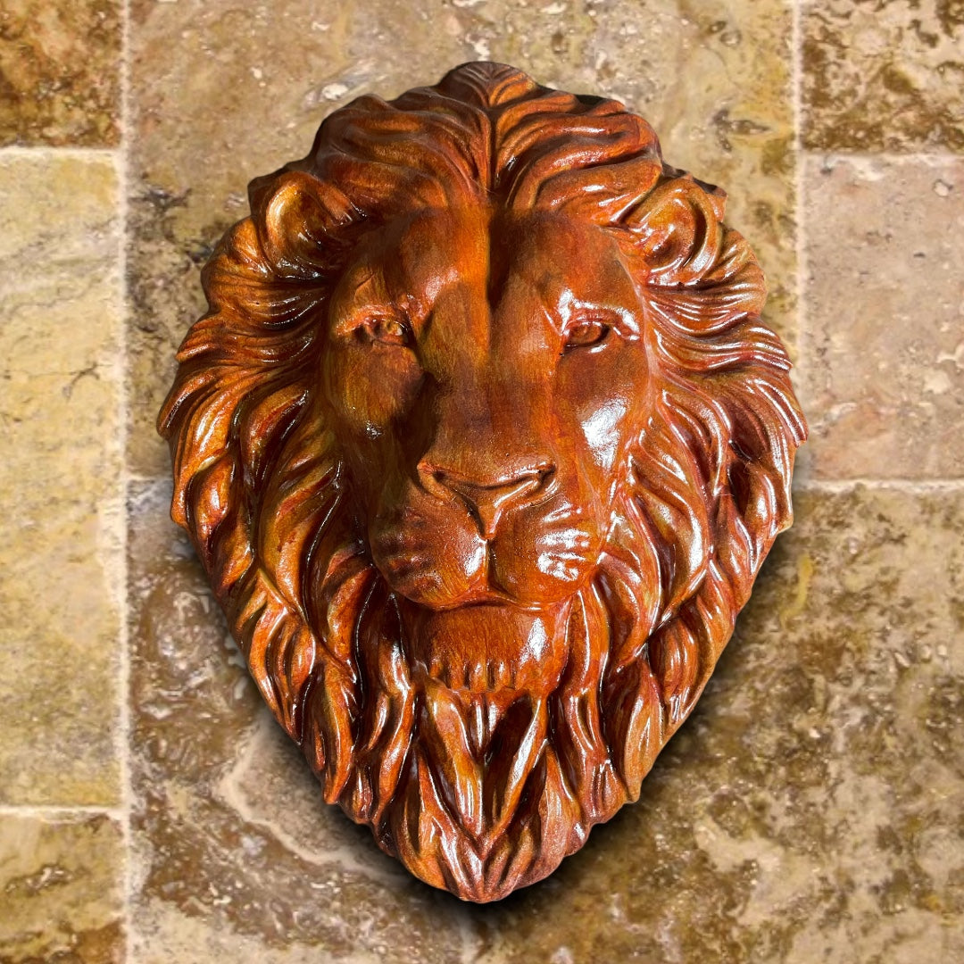 Large 19-inch lion head ABS mold by Pacific Mold Design showing massive realistic lion face with detailed mane for casting dramatic concrete and plaster garden and entryway décor