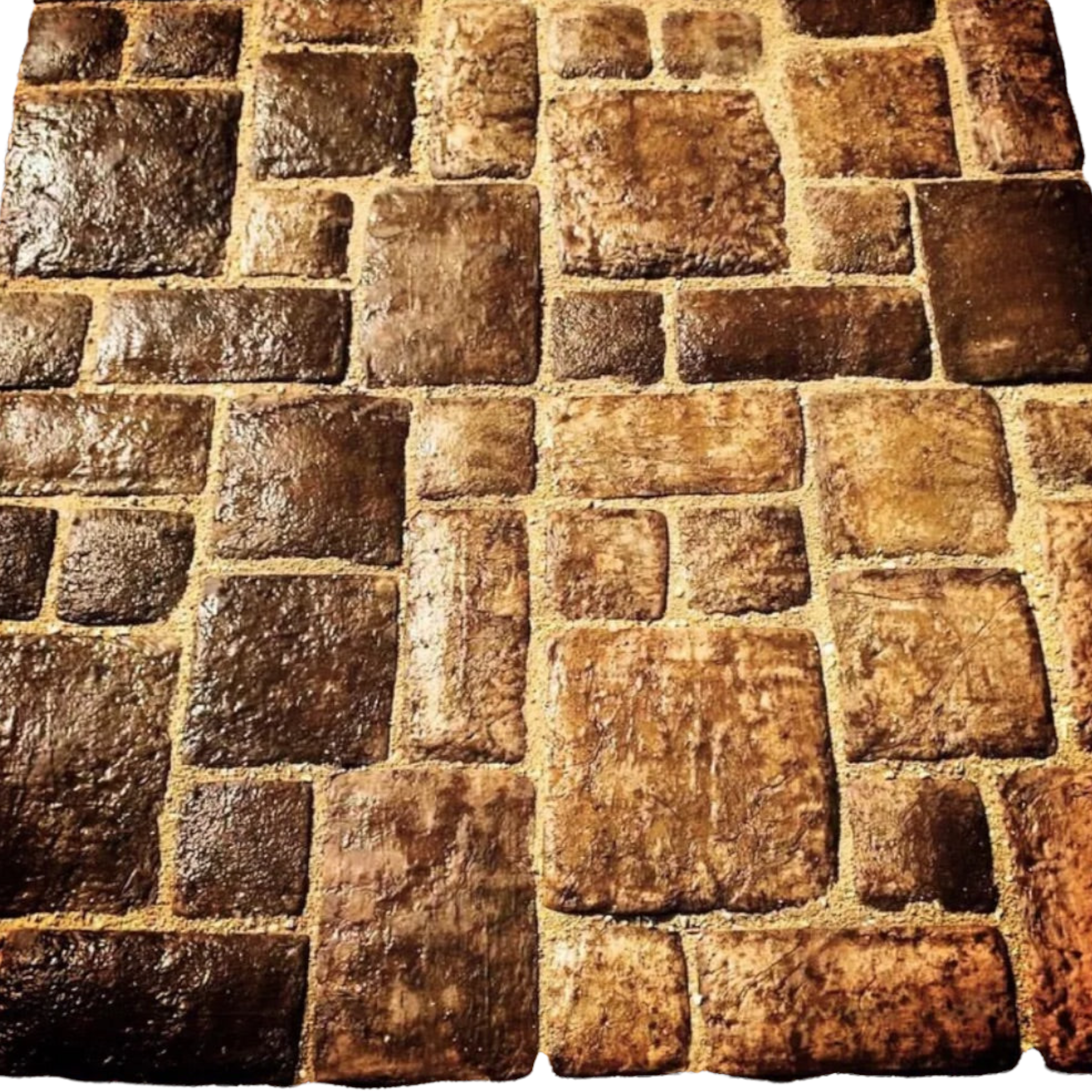 A set of chiseled edge stone molds showcasing a patterned texture for casting floor tiles.