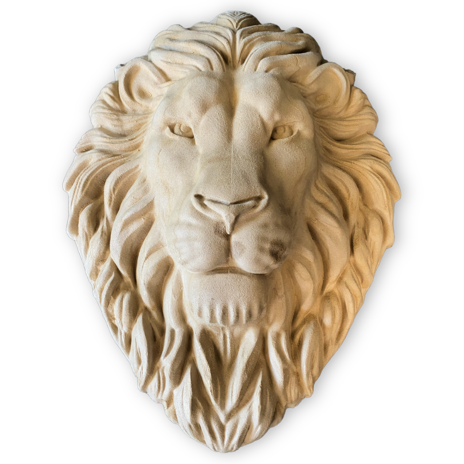 Large 19-inch lion head ABS mold by Pacific Mold Design showing massive realistic lion face with detailed mane for casting dramatic concrete and plaster garden and entryway décor