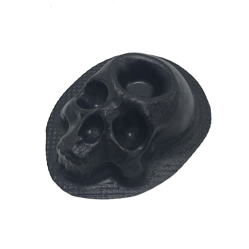 4-piece skull planter mold set by Pacific Mold Design showing two 8-inch mini skull planter molds and two 11.75-inch large skull planter molds for concrete and plaster casting