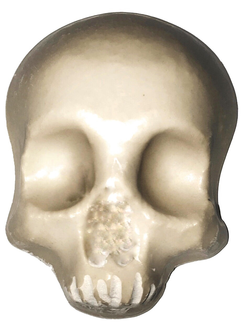 5-piece mini 4-inch skull mold set by Pacific Mold Design showing assorted small ABS skull and skull tealight molds for casting concrete and plaster small skull decorations