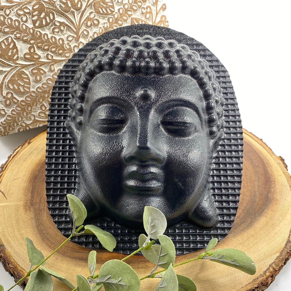 8.5-inch Buddha head ABS casting mold by Pacific Mold Design showing serene Buddhist head with peaceful expression for casting concrete and plaster spiritual home garden and meditation space décor