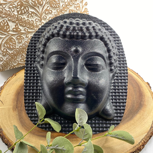 8.5-inch Buddha head ABS casting mold by Pacific Mold Design showing serene Buddhist head with peaceful expression for casting concrete and plaster spiritual home garden and meditation space décor