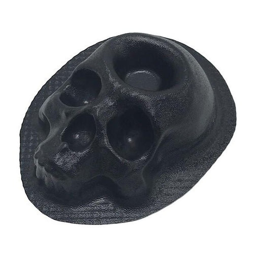 8-inch ABS skull planter mold by Pacific Mold Design, black plastic mold showing hollow interior designed for casting concrete skull-shaped plant pots