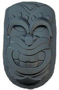 Tiki Tim ABS mold by Pacific Mold Design showing 15-inch wide tiki head face mold in black plastic for casting plaster and concrete tropical tiki bar and garden wall décor