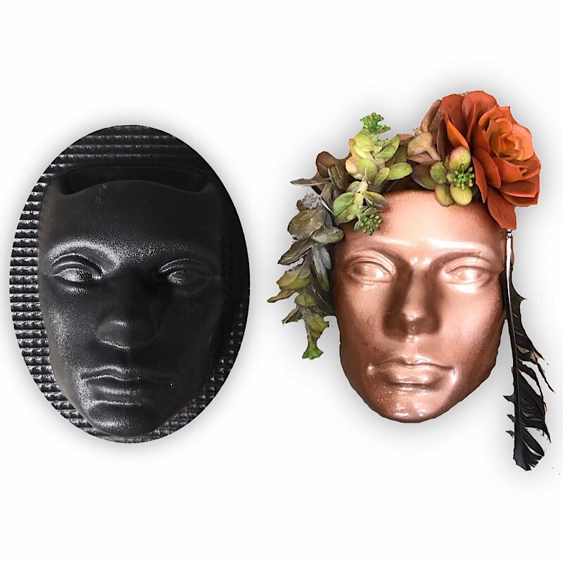 8-inch face planter ABS mold by Pacific Mold Design showing human face-shaped mold with shallow plant void designed for casting concrete air plant and wall planter faces