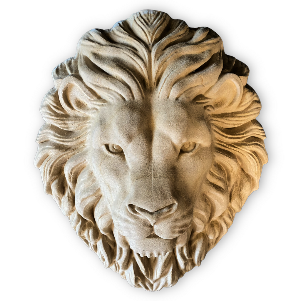 Large 19-inch lion head ABS mold by Pacific Mold Design showing massive realistic lion face with detailed mane for casting dramatic concrete and plaster garden and entryway décor