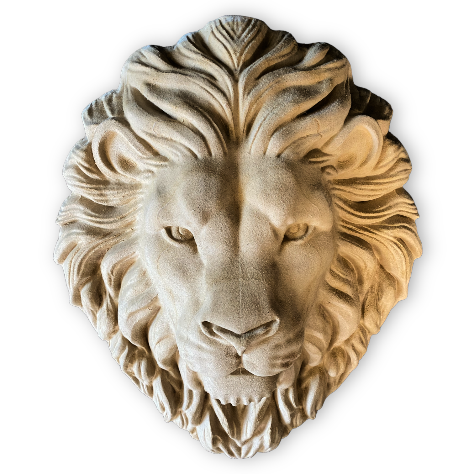 Large 19-inch lion head ABS mold by Pacific Mold Design showing massive realistic lion face with detailed mane for casting dramatic concrete and plaster garden and entryway décor