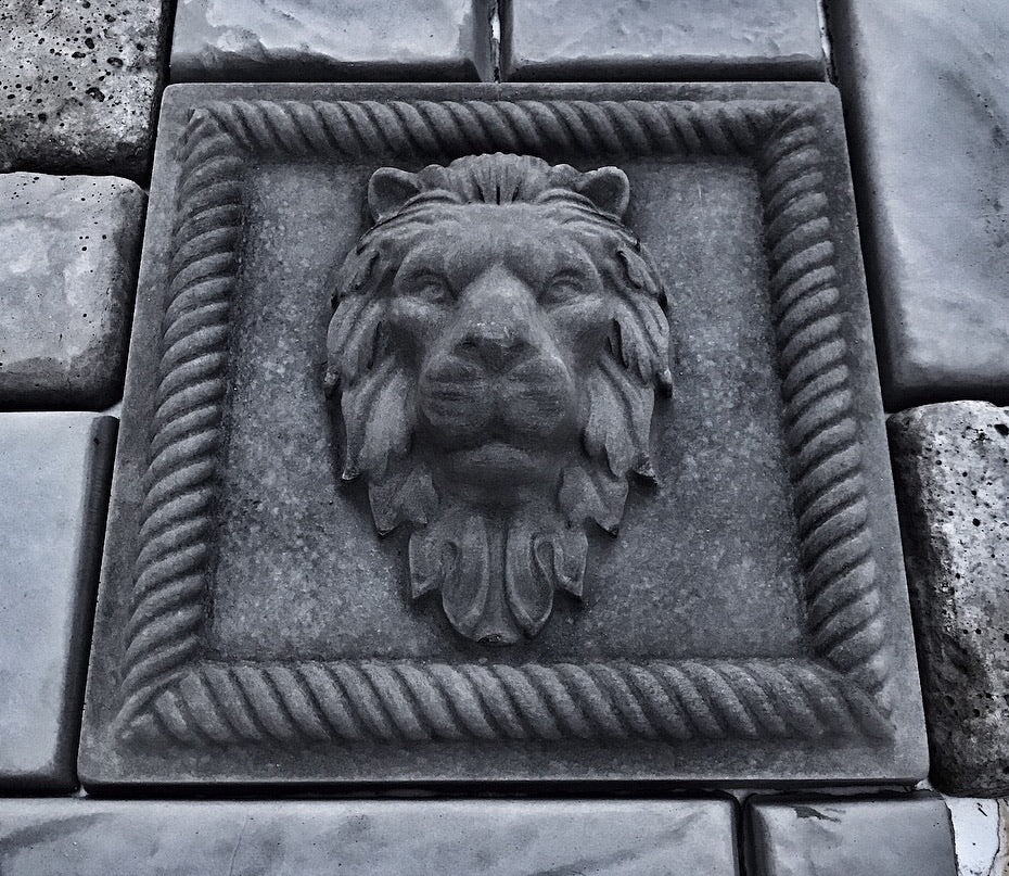 12-inch square lion ABS casting mold by Pacific Mold Design showing bold lion head in square format for casting concrete and plaster indoor and outdoor garden wall art décor