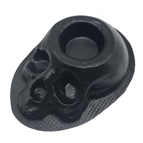 11-inch ABS skull planter mold by Pacific Mold Design showing deep hollow cavity for planting, displayed with a succulent growing from a finished cast