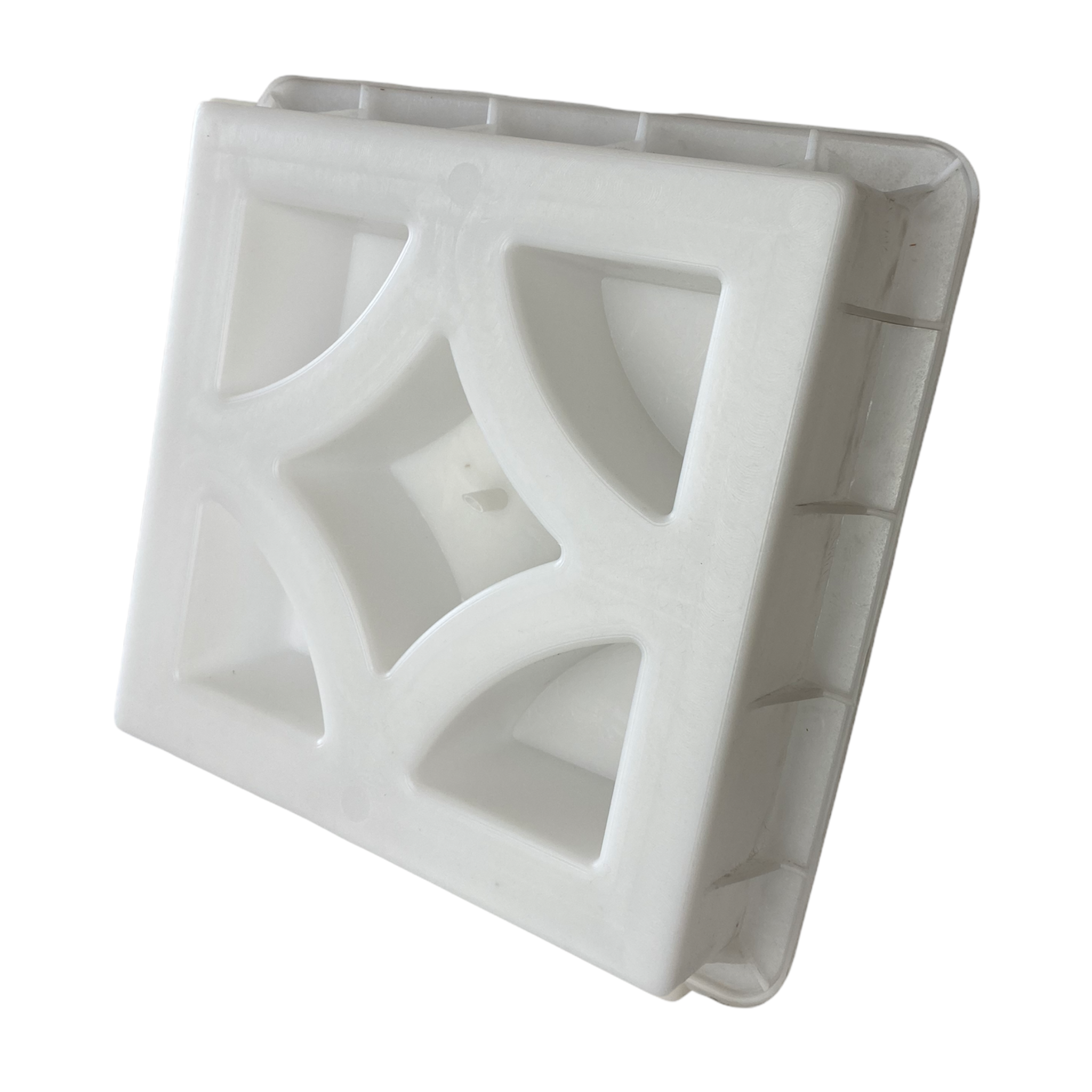 Empress breeze block mold by Pacific Mold Design showing cast concrete block with bold elegant diamond-inspired 1930s Art Deco geometric pattern for decorative architectural walls and courtyard screens