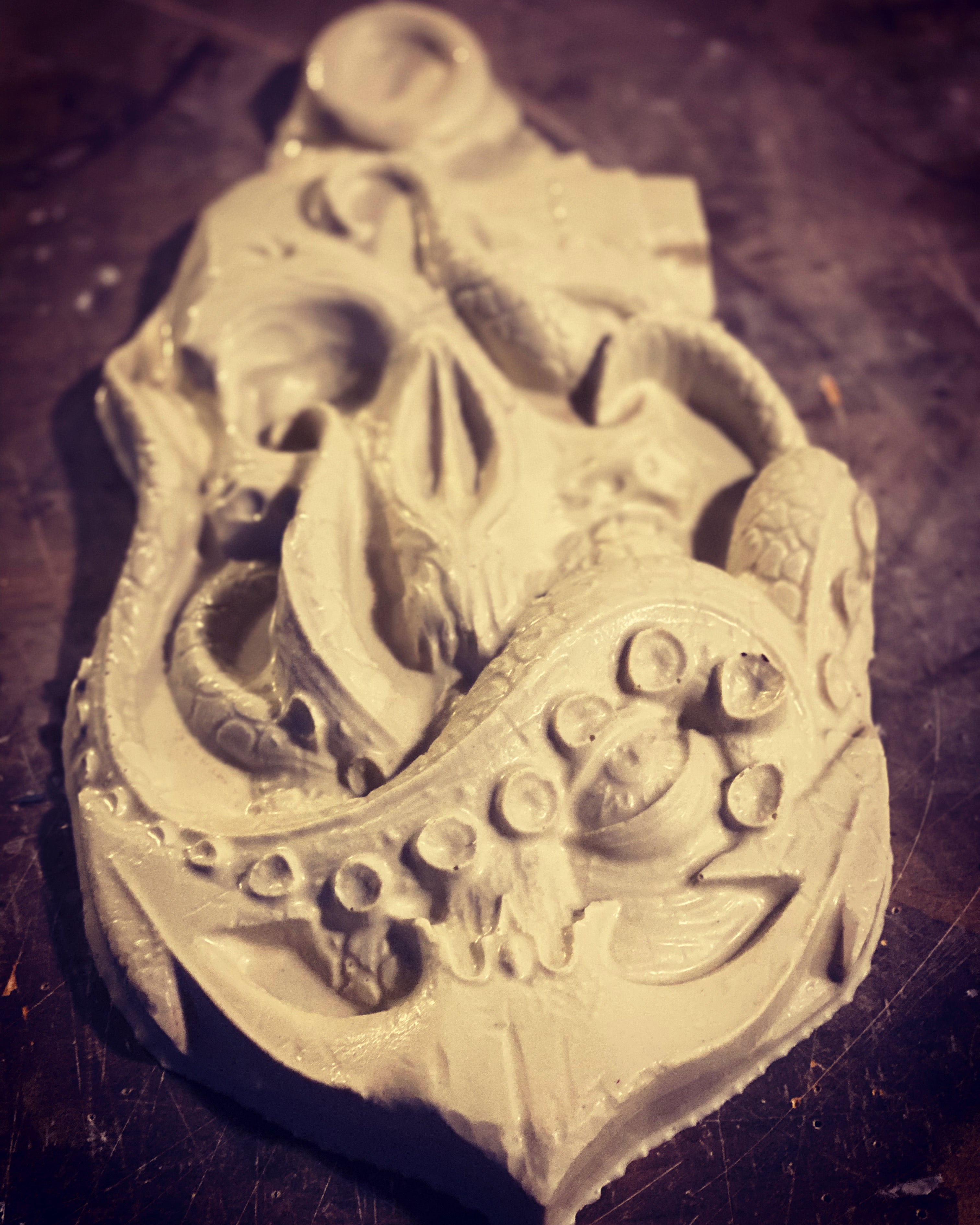 Kraken skull ABS casting mold by Pacific Mold Design measuring 17 by 9 inches showing detailed skull with anchor and octopus tentacles wrapped around it
