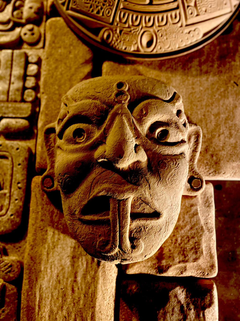 26-piece Mayan theme mold set by Pacific Mold Design showing stone field tile molds, Mayan calendar mold, serpent mold and 12 glyph panel molds for casting concrete Mayan-themed installations