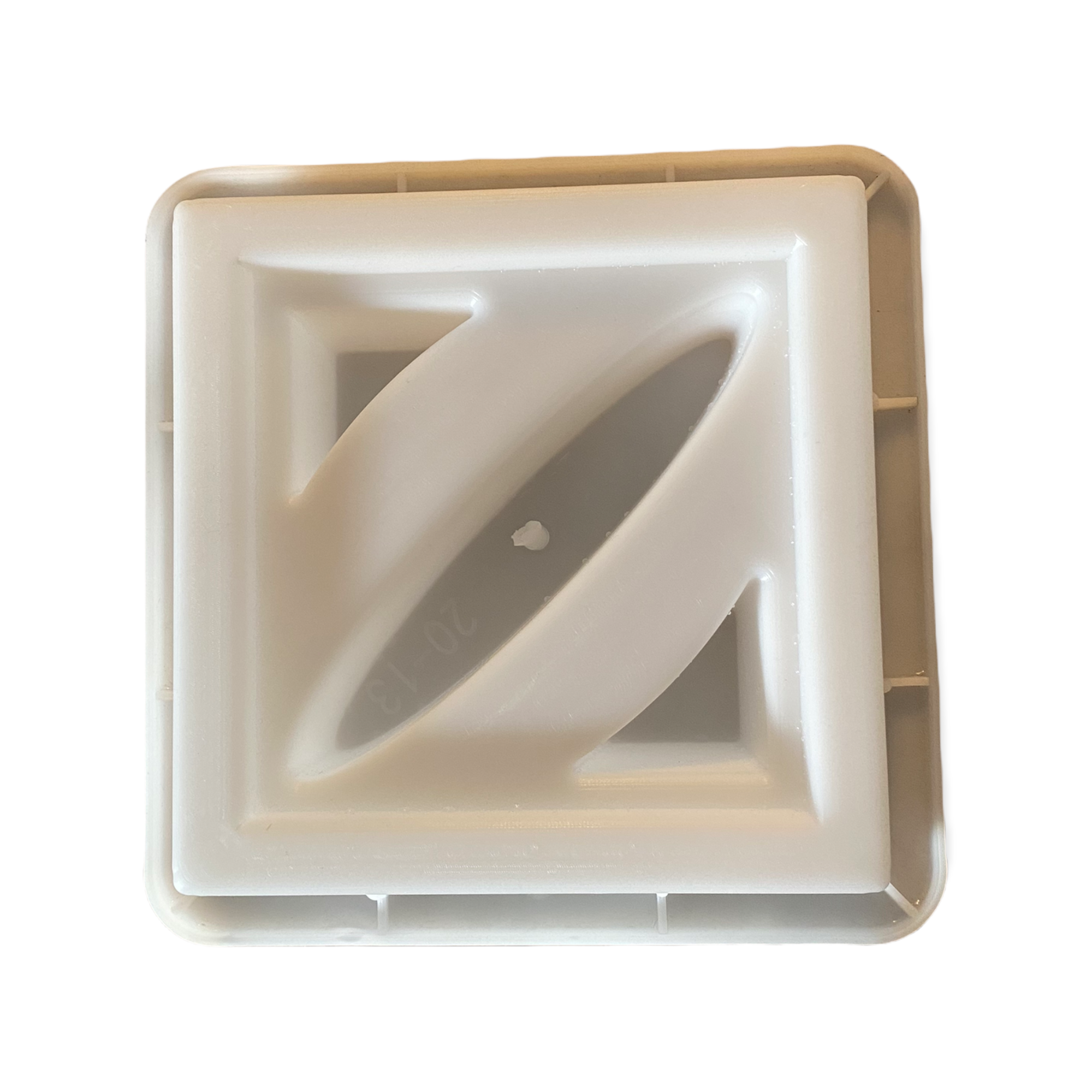 Lunar breeze block mold by Pacific Mold Design showing cast beige concrete block with moon phase inspired geometric pattern for modern mid-century decorative garden walls and architectural screens