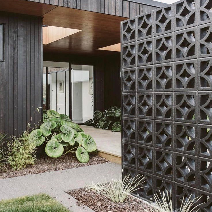 Empress breeze block mold by Pacific Mold Design showing cast concrete block with bold elegant diamond-inspired 1930s Art Deco geometric pattern for decorative architectural walls and courtyard screens