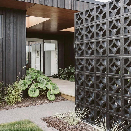 Empress breeze block mold by Pacific Mold Design showing cast concrete block with bold elegant diamond-inspired 1930s Art Deco geometric pattern for decorative architectural walls and courtyard screens