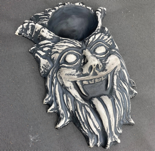 12-inch Krampus ABS casting mold by Pacific Mold Design showing detailed half-goat half-demon Krampus face with arched horns and slithering tongue for gothic Christmas concrete casting