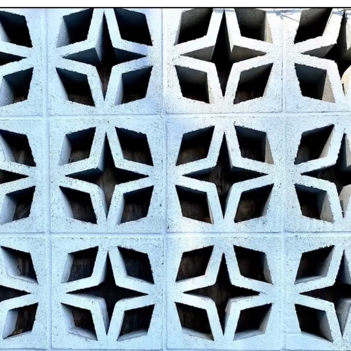 Constellation breeze block mold by Pacific Mold Design showing cast white concrete block with star constellation geometric pattern for decorative mid-century modern garden walls and architectural screens