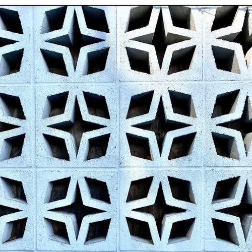 Constellation breeze block mold by Pacific Mold Design showing cast white concrete block with star constellation geometric pattern for decorative mid-century modern garden walls and architectural screens